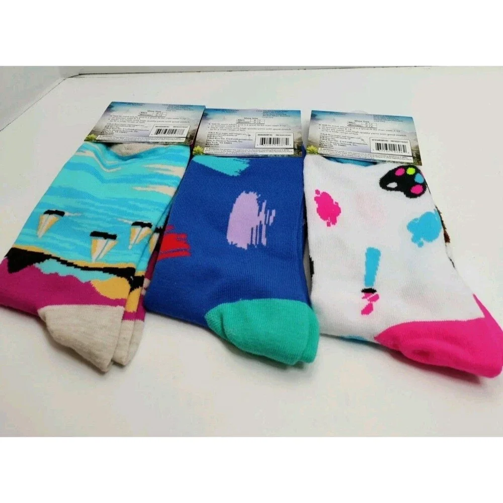 Bob Ross Set Of 3 Pairs Crazy Novelty Socks Happy Little Clouds Adult One Size